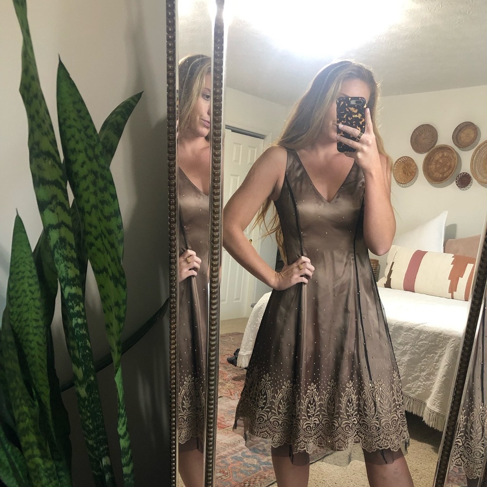 Adrianna Papell Boutique Silk Beaded Overlay Dress